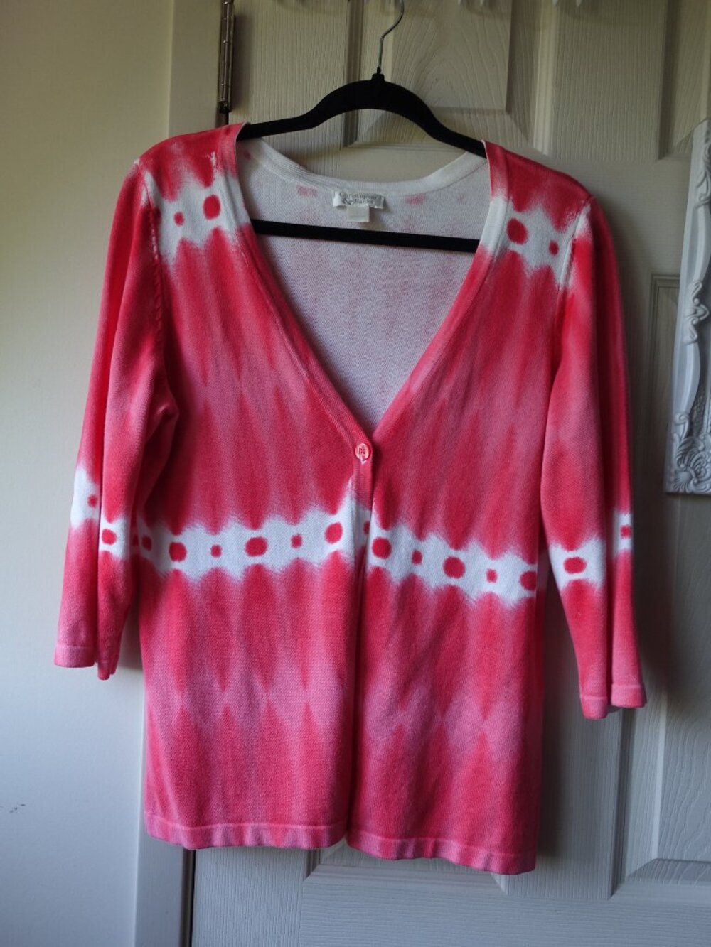 Christopher & Banks Knit Pink and White Tie-Dye V-Neck Cardigan